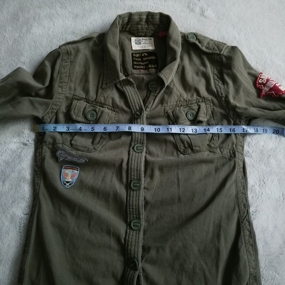 SUPERDRY JPN Black Label 7605 Division Super Aces Military Khaki Button Down M - Picture 13 of 16